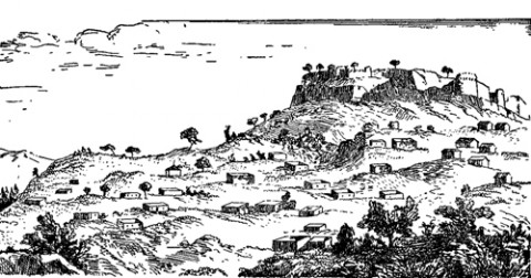 Ламброн. Замок Ошинидов (Гетумидов), XII— XIV вв. Рисунок середины XIX в.