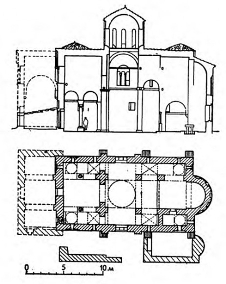 Старо-Нагоричино. Церковь Георгия, 1313 г. План, разрез