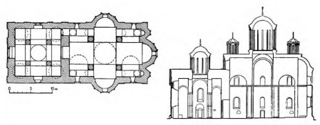 Манасия. Церковь, 1407— 1418 гг. План и разрез