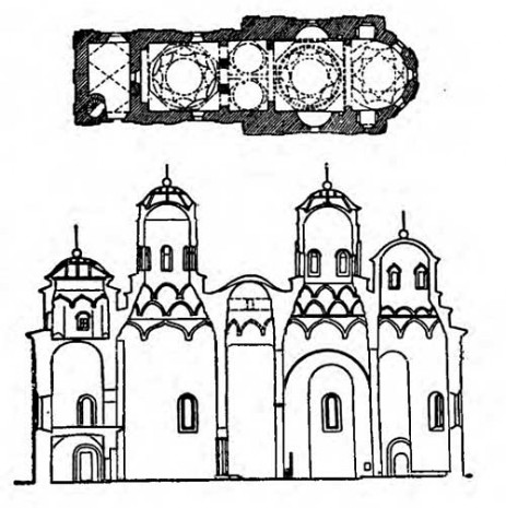 Яссы. Церковь монастыря Голия, середина XVII в. Разрез и план